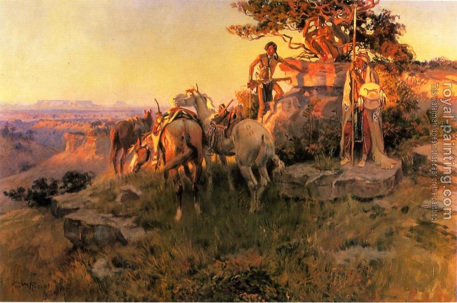 Charles Marion Russell : Watching for Wagons